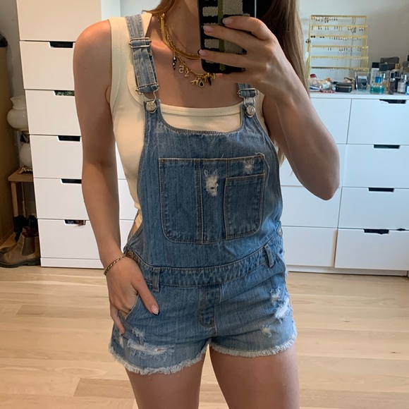 Zara Pants - Zara girls denim jean overalls shorts summer distressed raw hem